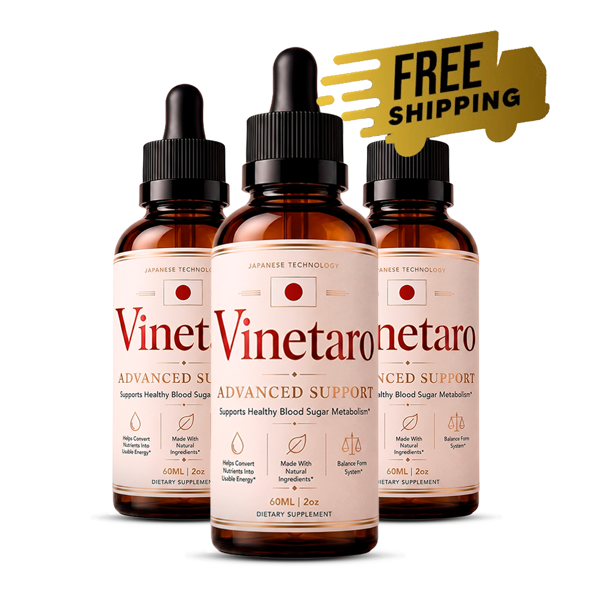 Vinetaro blood sugar support drops three-bottle pack